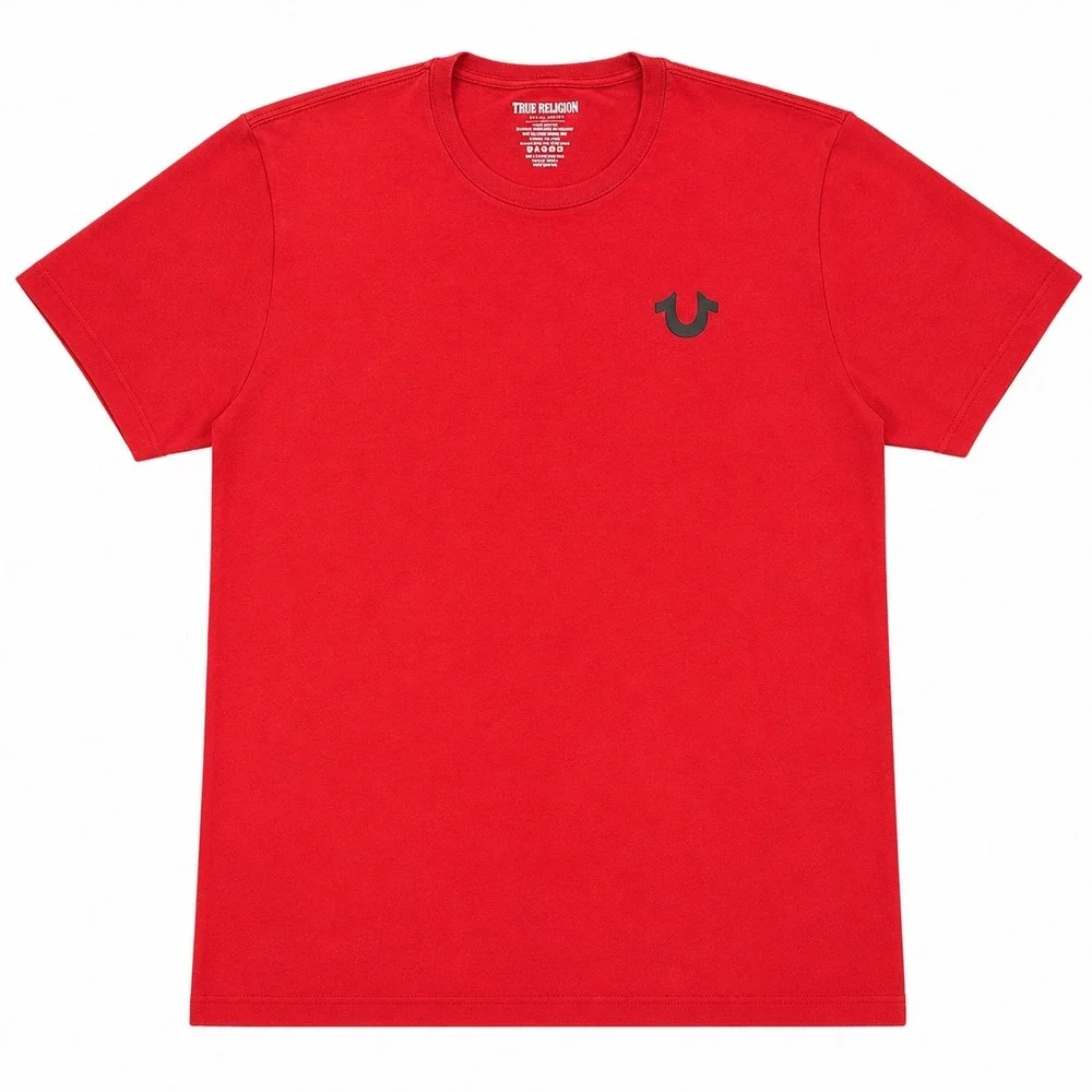 True Religion Tee Mens 2XL Red Buddha Logo Graphic‎ Back Print Shirt
